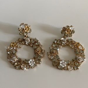 Gold Crystal JCrew Floral Hoops
